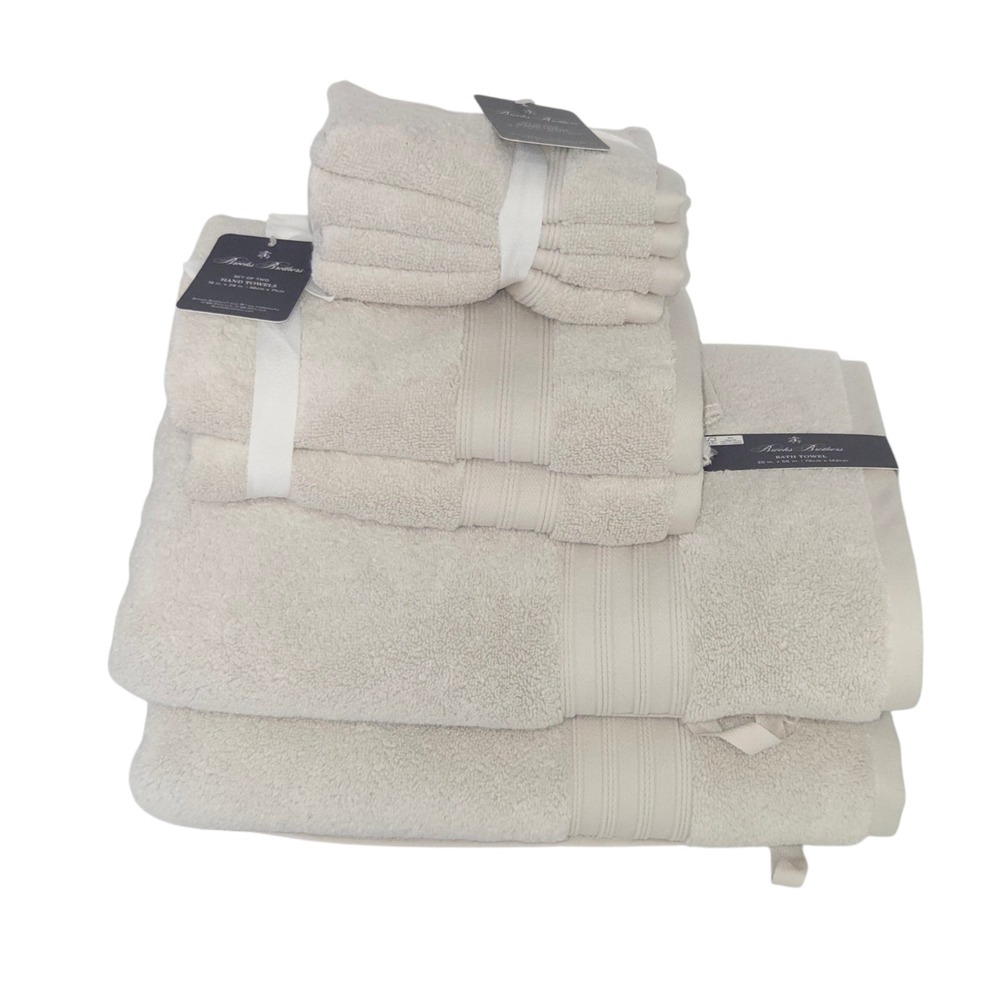 Brooks Brothers 8pc Sand Greige Cotton Towel Set 2 Bath 2 Hand 4 Washcloths